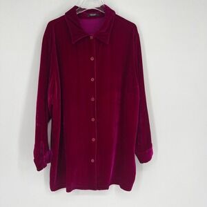 Karen Kane Velvet Top Womens L/XL Hot‎ Pink Button Up Vibrant Maximalist